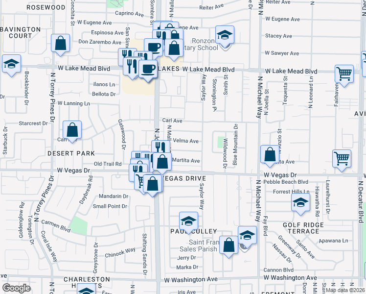 map of restaurants, bars, coffee shops, grocery stores, and more near 5900 Gordon Avenue in Las Vegas