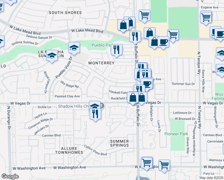 map of restaurants, bars, coffee shops, grocery stores, and more near 7721 Prairie Corners Drive in Las Vegas