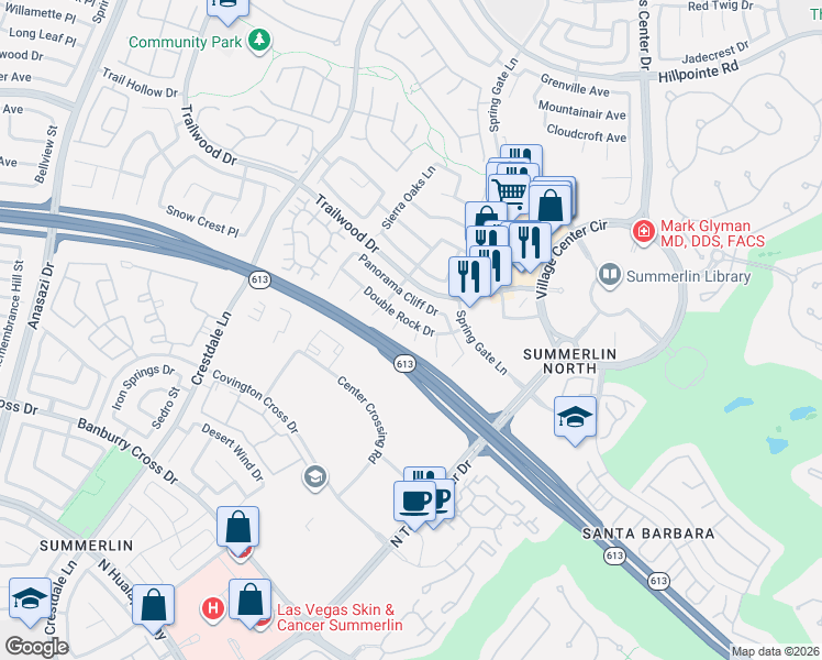map of restaurants, bars, coffee shops, grocery stores, and more near 9736 Double Rock Drive in Las Vegas