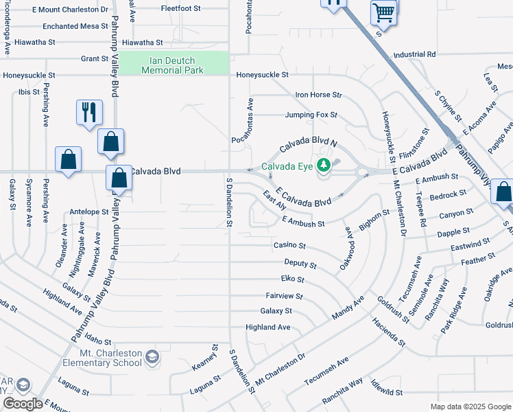 map of restaurants, bars, coffee shops, grocery stores, and more near 1880B East Ambush Street in Pahrump