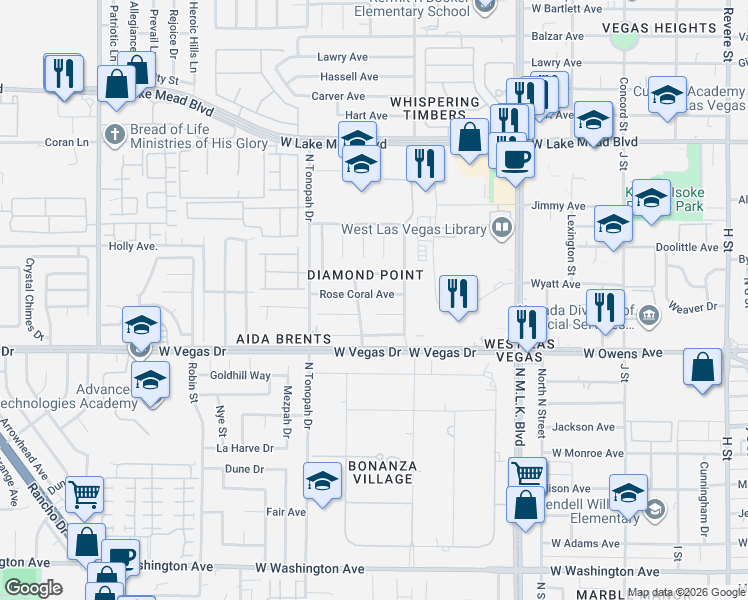 map of restaurants, bars, coffee shops, grocery stores, and more near in Las Vegas