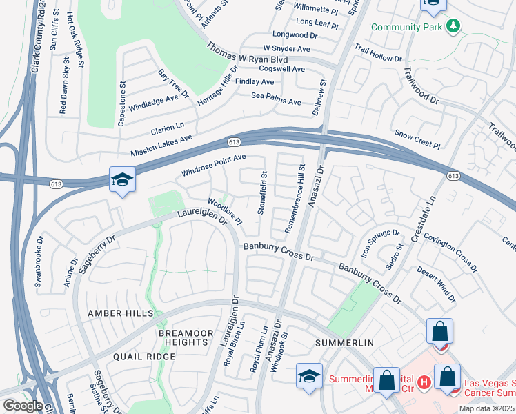 map of restaurants, bars, coffee shops, grocery stores, and more near 1617 Stonefield Street in Las Vegas