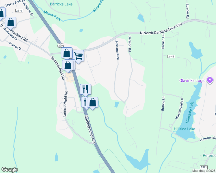 map of restaurants, bars, coffee shops, grocery stores, and more near 7047 Toscana Trace in Summerfield