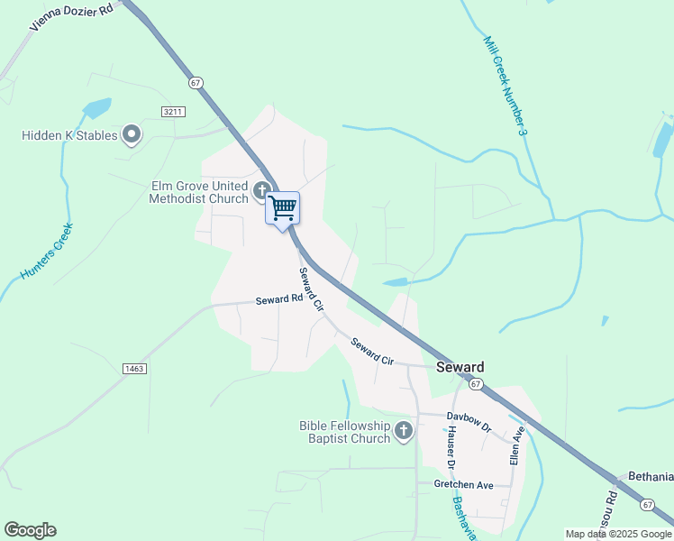 map of restaurants, bars, coffee shops, grocery stores, and more near 7077 Shop Road in Pfafftown