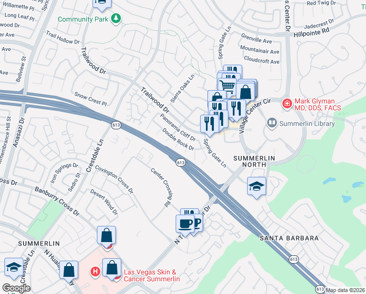 map of restaurants, bars, coffee shops, grocery stores, and more near 9736 Double Rock Drive in Las Vegas
