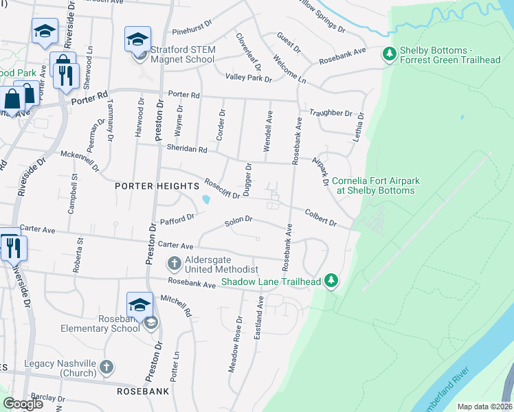 map of restaurants, bars, coffee shops, grocery stores, and more near 2508 Colbert Drive in Nashville
