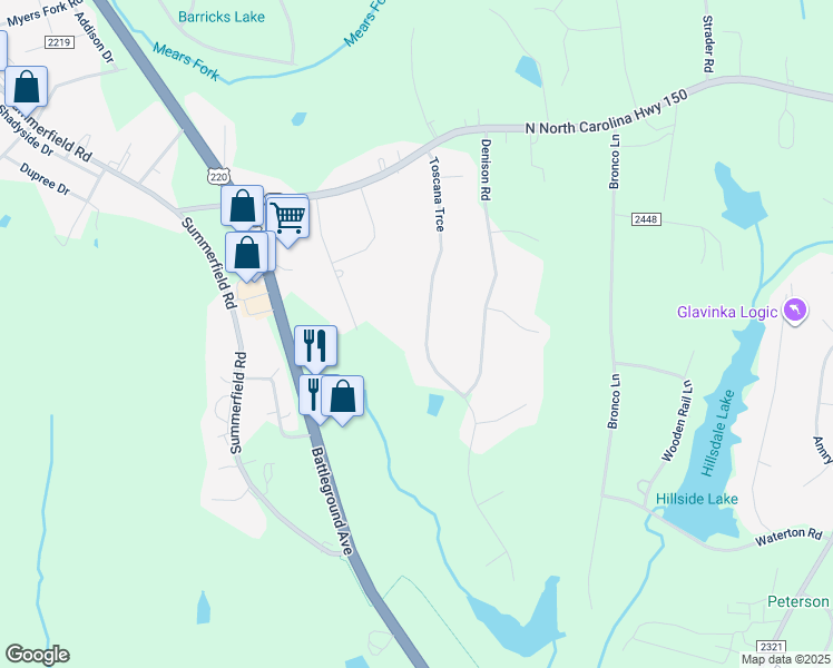 map of restaurants, bars, coffee shops, grocery stores, and more near 7047 Toscana Trace in Summerfield
