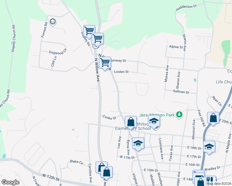 map of restaurants, bars, coffee shops, grocery stores, and more near 1940 North Dixie Avenue in Cookeville