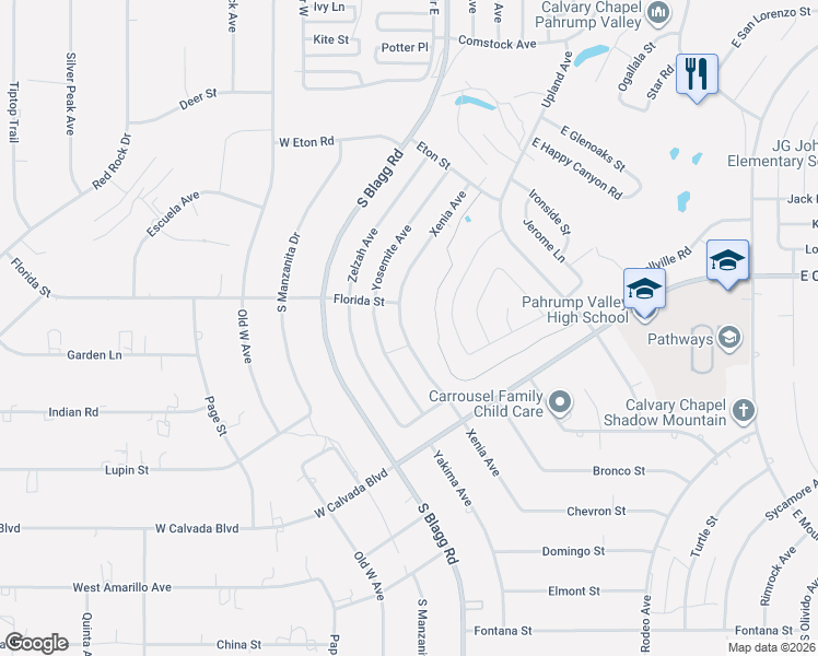 map of restaurants, bars, coffee shops, grocery stores, and more near 2001 Xenia Avenue in Pahrump