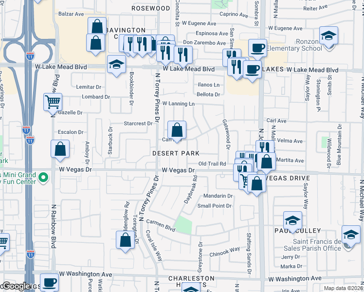 map of restaurants, bars, coffee shops, grocery stores, and more near 1713 Joshua Tree Court in Las Vegas