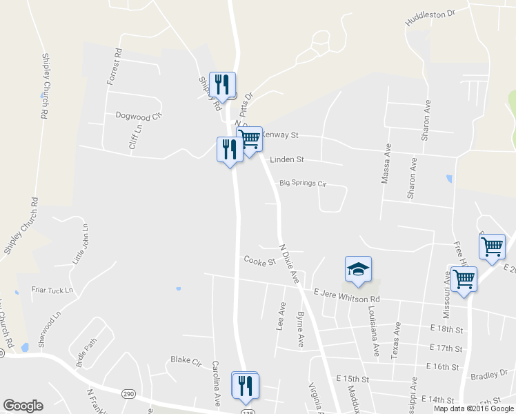 map of restaurants, bars, coffee shops, grocery stores, and more near 60 Lexington Court in Cookeville