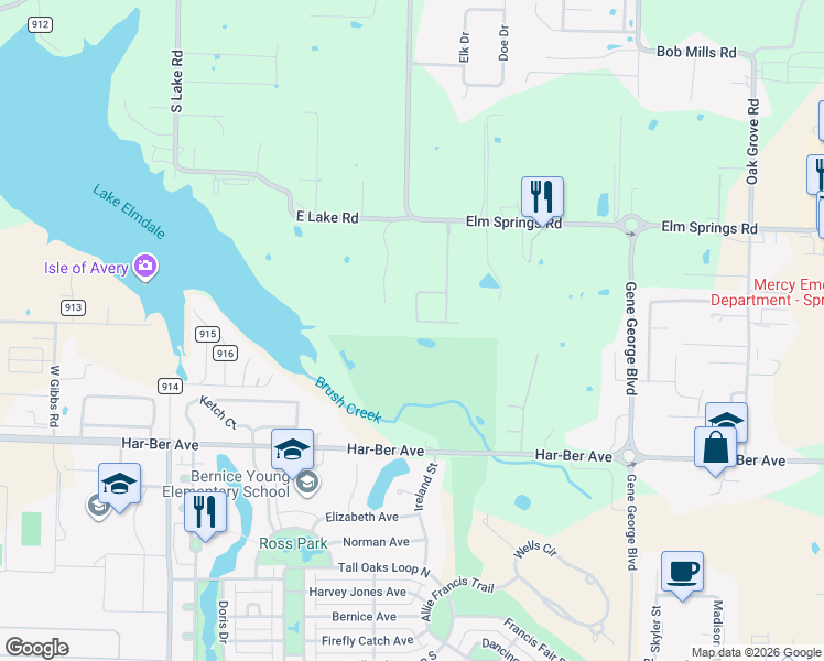 map of restaurants, bars, coffee shops, grocery stores, and more near 1258 Edinburgh Loop in Springdale