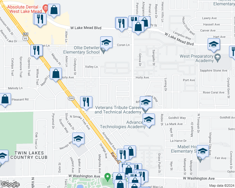 map of restaurants, bars, coffee shops, grocery stores, and more near 1728 Windchime Drive in Las Vegas