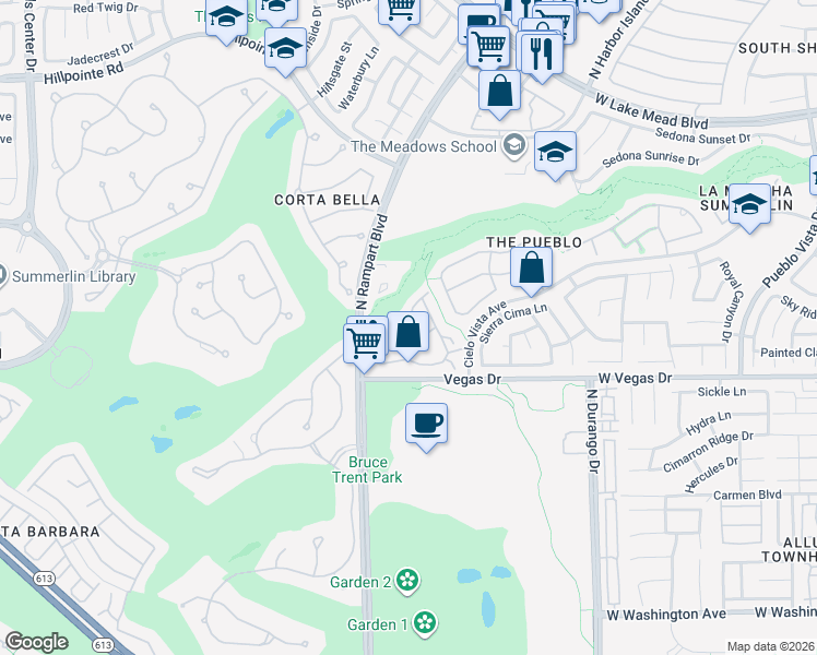 map of restaurants, bars, coffee shops, grocery stores, and more near 1713 Sky of Red Drive in Las Vegas