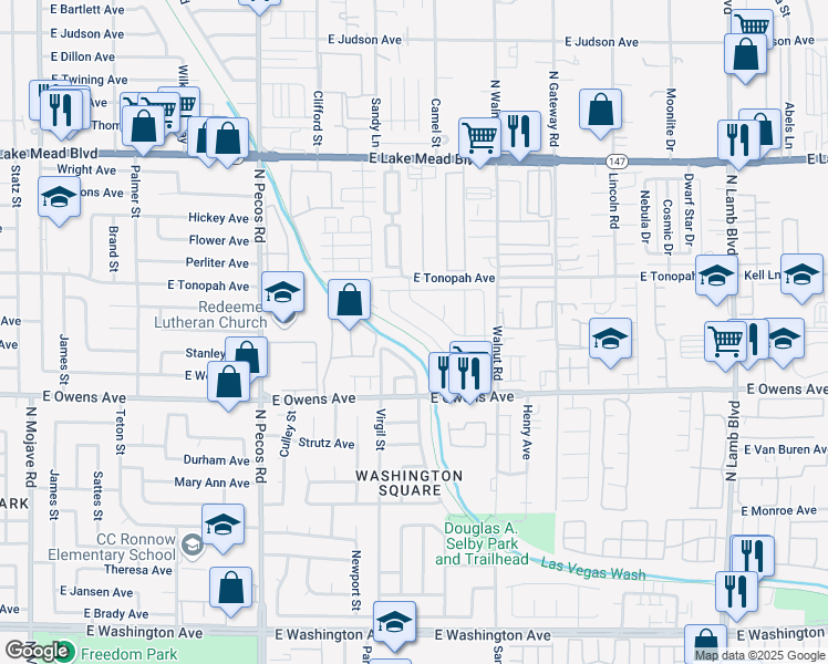 map of restaurants, bars, coffee shops, grocery stores, and more near 3778 East Pecan Lane in Las Vegas