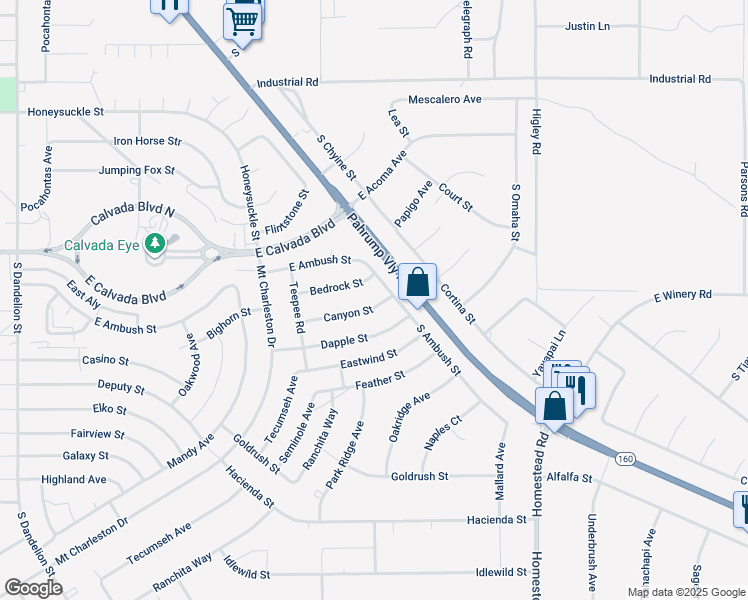 map of restaurants, bars, coffee shops, grocery stores, and more near 2660 Canyon Street in Pahrump