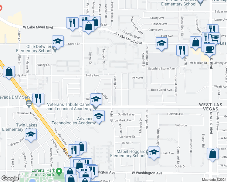map of restaurants, bars, coffee shops, grocery stores, and more near 1720 Robin Street in Las Vegas