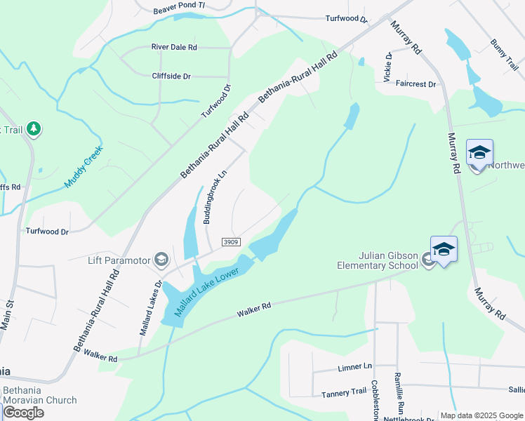 map of restaurants, bars, coffee shops, grocery stores, and more near 1845 Mallard Lakes Drive in Winston-Salem