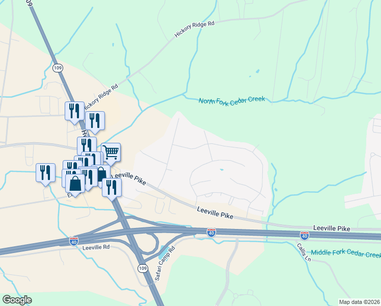 map of restaurants, bars, coffee shops, grocery stores, and more near 107 Jonquil Way in Lebanon