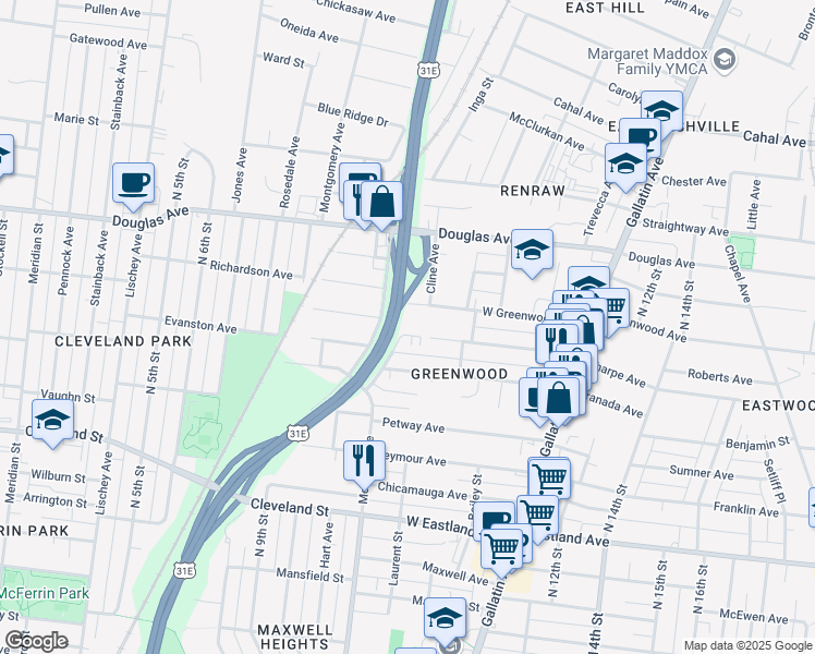 map of restaurants, bars, coffee shops, grocery stores, and more near 911 Sharpe Avenue in Nashville
