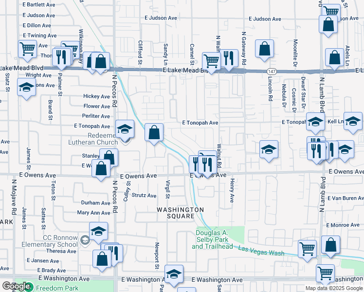 map of restaurants, bars, coffee shops, grocery stores, and more near 3778 East Pecan Lane in Las Vegas