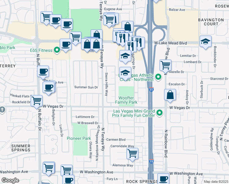 map of restaurants, bars, coffee shops, grocery stores, and more near 7201 Lonesome Circle in Las Vegas