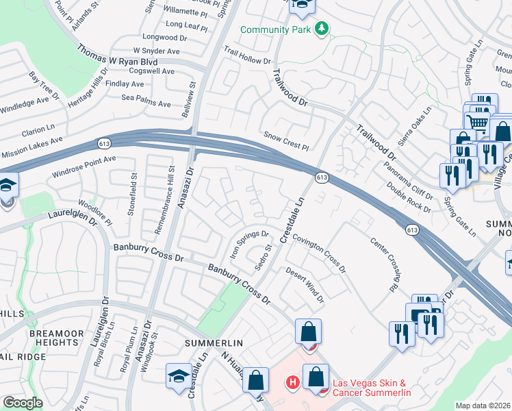 map of restaurants, bars, coffee shops, grocery stores, and more near 1609 Queen Victoria Street in Las Vegas
