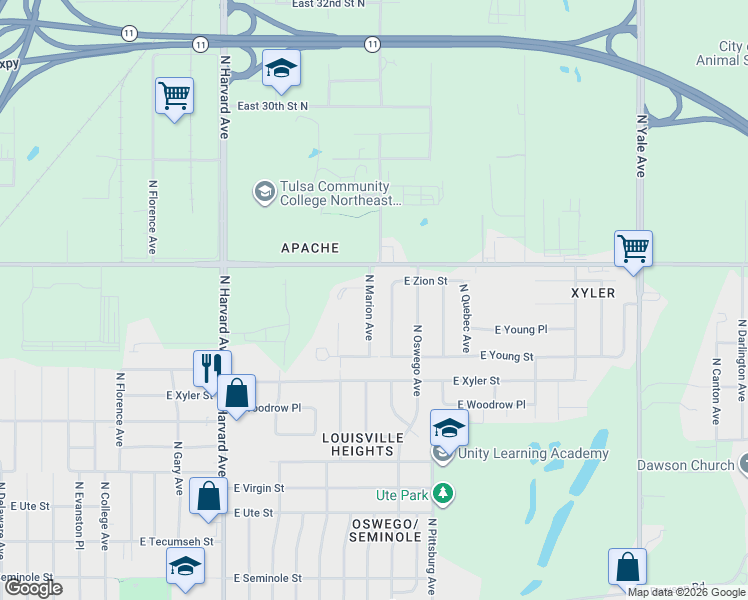 map of restaurants, bars, coffee shops, grocery stores, and more near 2483 North Marion Avenue in Tulsa