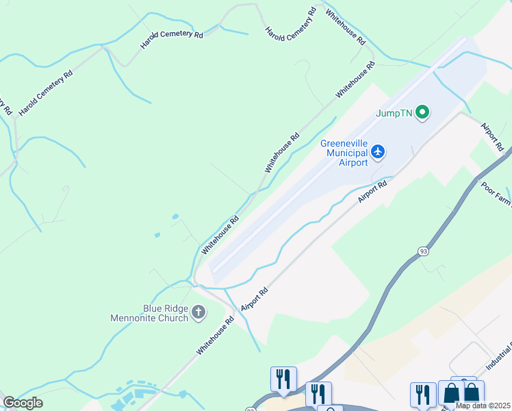 map of restaurants, bars, coffee shops, grocery stores, and more near 1190 Whitehouse Road in Greeneville