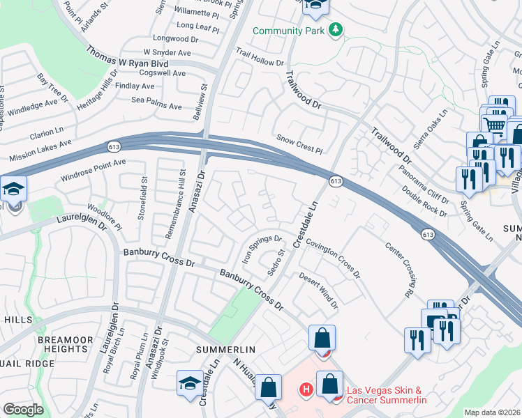 map of restaurants, bars, coffee shops, grocery stores, and more near 1609 Queen Victoria Street in Las Vegas