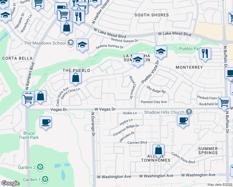map of restaurants, bars, coffee shops, grocery stores, and more near 8248 Cactus Canyon Court in Las Vegas