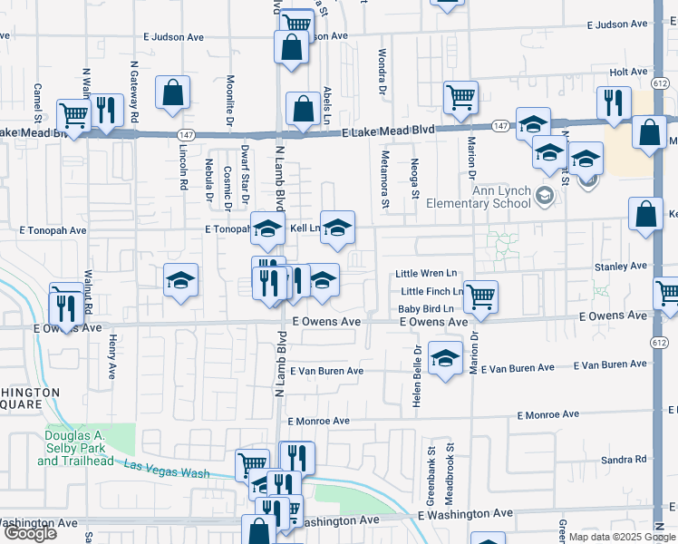 map of restaurants, bars, coffee shops, grocery stores, and more near 4497 Kell Lane in Las Vegas