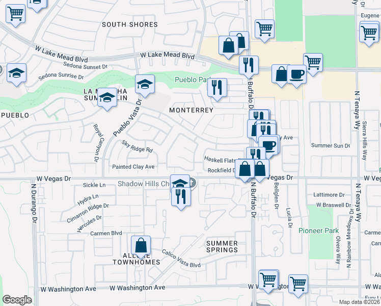map of restaurants, bars, coffee shops, grocery stores, and more near 7821 Paper Flower Court in Las Vegas
