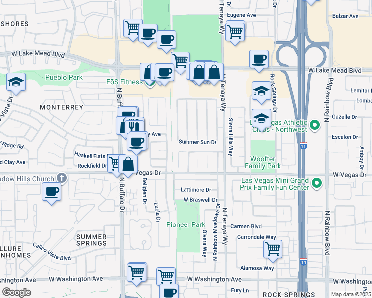 map of restaurants, bars, coffee shops, grocery stores, and more near 7424 Queen Palm Drive in Las Vegas
