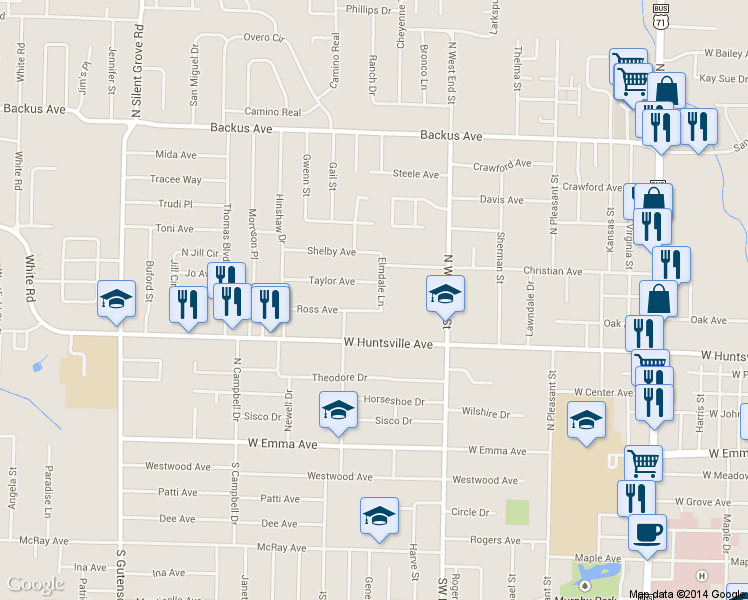 map of restaurants, bars, coffee shops, grocery stores, and more near 501 Elmdale Lane in Springdale