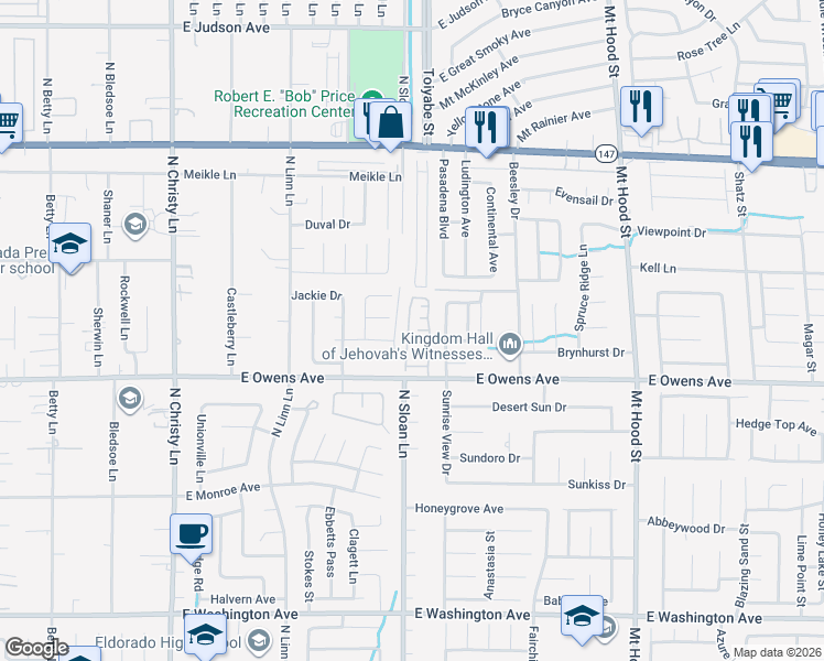 map of restaurants, bars, coffee shops, grocery stores, and more near 1676 North Buck Island Street in Las Vegas
