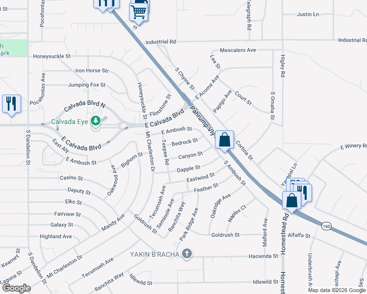 map of restaurants, bars, coffee shops, grocery stores, and more near 2561 Bedrock Street in Pahrump