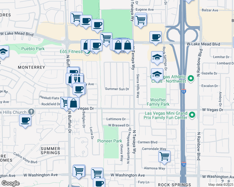 map of restaurants, bars, coffee shops, grocery stores, and more near 7400 Queen Palm Drive in Las Vegas