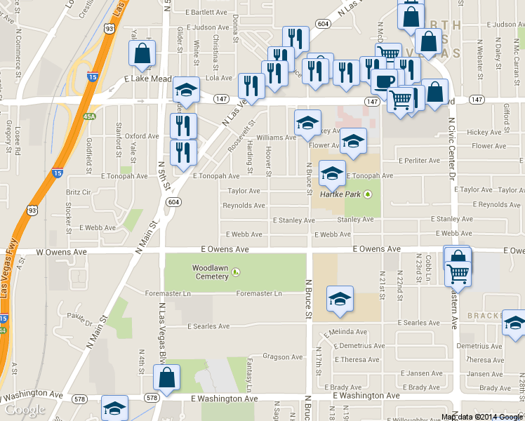 map of restaurants, bars, coffee shops, grocery stores, and more near 1013 Reynolds Ave in North Las Vegas