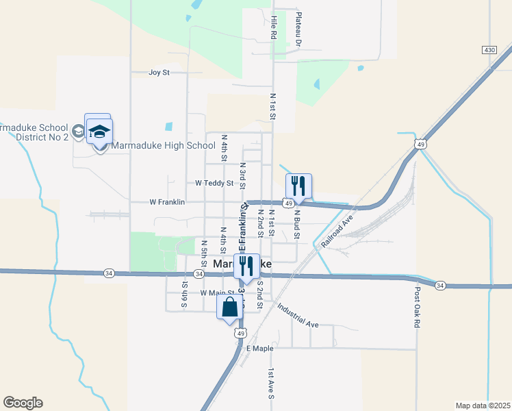 map of restaurants, bars, coffee shops, grocery stores, and more near 11749 U.S. 49 in Marmaduke