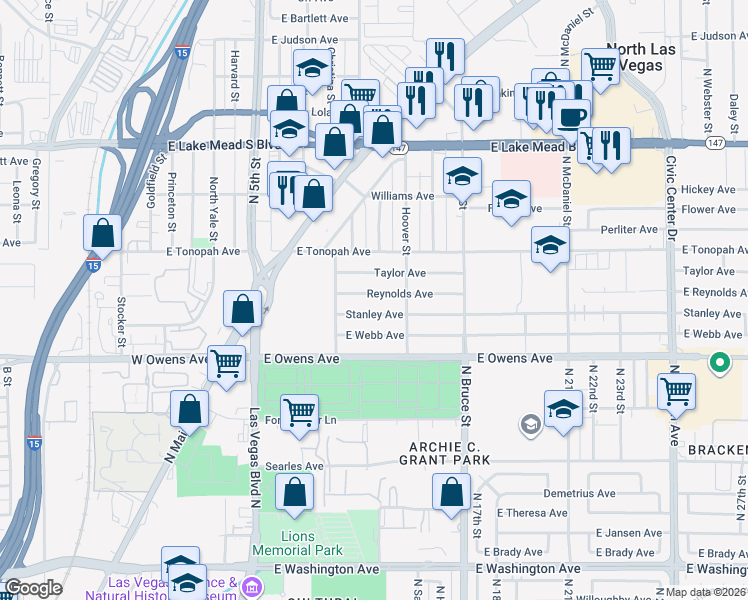 map of restaurants, bars, coffee shops, grocery stores, and more near 905 Reynolds Avenue in North Las Vegas