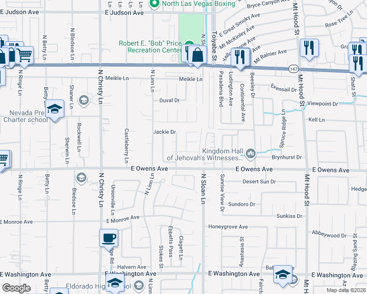 map of restaurants, bars, coffee shops, grocery stores, and more near 1683 Rio Seco Dr in Las Vegas