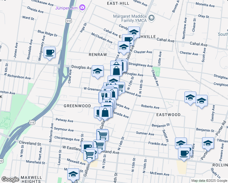 map of restaurants, bars, coffee shops, grocery stores, and more near 1201 Gallatin Avenue in Nashville