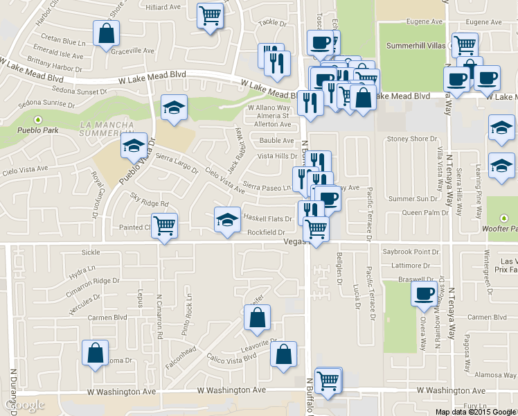 map of restaurants, bars, coffee shops, grocery stores, and more near 7721 Prairie Corners Dr in Las Vegas