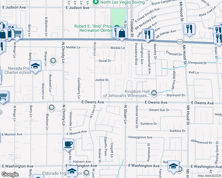 map of restaurants, bars, coffee shops, grocery stores, and more near 1684 Trish Lane in Las Vegas