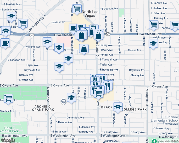 map of restaurants, bars, coffee shops, grocery stores, and more near 2365 Reynolds Avenue in North Las Vegas