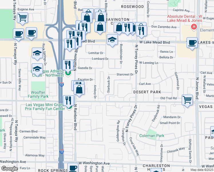 map of restaurants, bars, coffee shops, grocery stores, and more near 1720 Starbuck Dr in Las Vegas