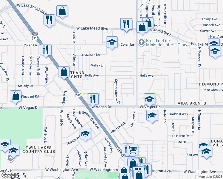 map of restaurants, bars, coffee shops, grocery stores, and more near 1725 Willowbrook Drive in Las Vegas