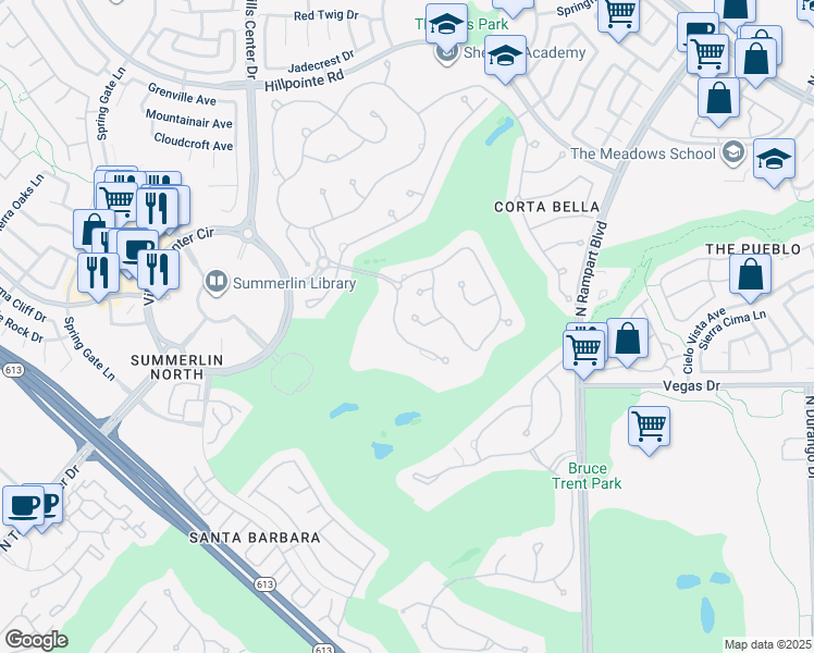 map of restaurants, bars, coffee shops, grocery stores, and more near 9049 Waterfield Court in Las Vegas