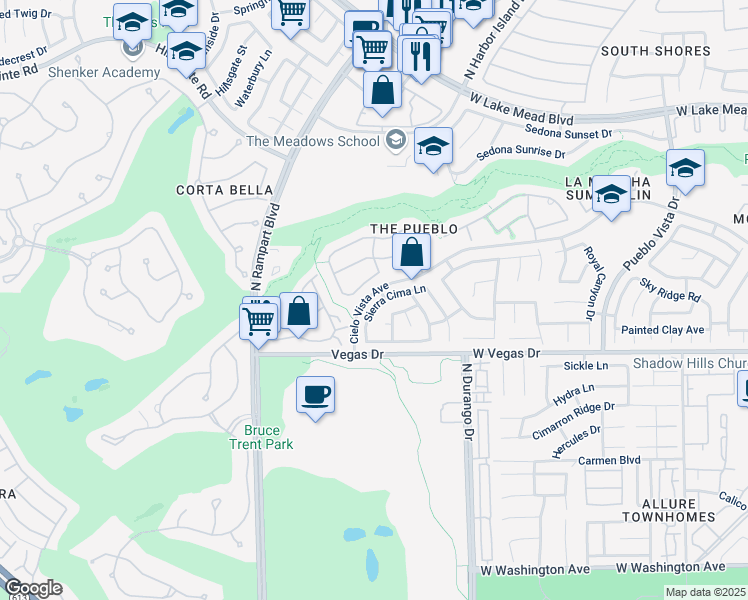 map of restaurants, bars, coffee shops, grocery stores, and more near 8604 Sierra Cima Lane in Las Vegas